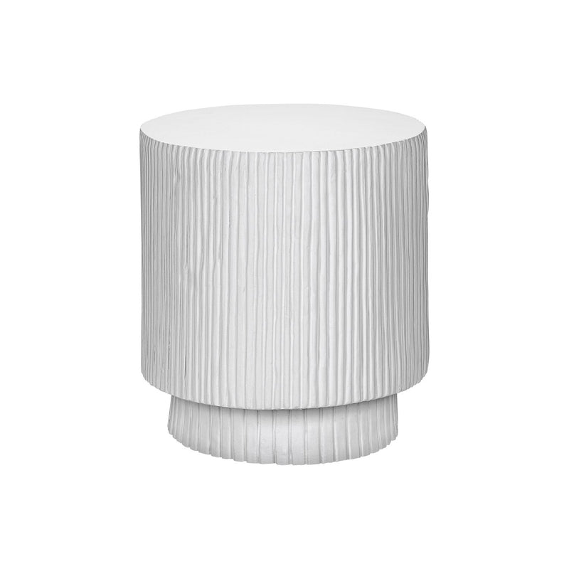 White 8th Street round accent table for indoor or outdoor use, with a sleek, modern design and smooth surface.