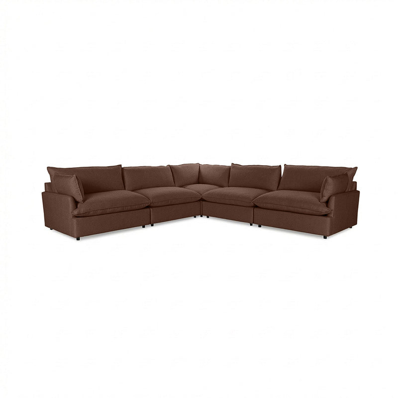 Classic Home Caplan modular sectional with beige fabric upholstery and plush cushions in a modern stationary sectional design.