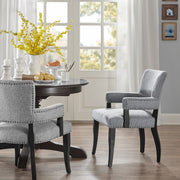 Elegant Arm Dining Chair With Brass Nail Head Detailing - R&R Furniture Gallery (Fountain Valley, CA)