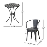 Noble House Yearn 3-piece outdoor bistro set with a table and two chairs, ideal for compact outdoor dining or relaxing.
