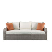 Salena - Patio Sofa With 2 Pillows & 2 Ottomans - Beige Fabric & Gray Wicker - R&R Furniture Gallery (Fountain Valley, CA)