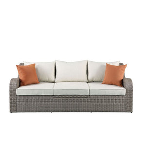 Salena - Patio Sofa With 2 Pillows & 2 Ottomans - Beige Fabric & Gray Wicker