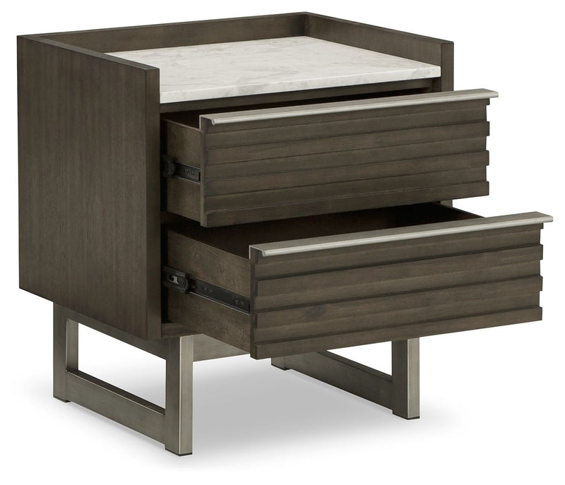 Arkenton - Two Drawer Night Stand - Grayish Brown / White - R&R Furniture Gallery (Fountain Valley, CA)
