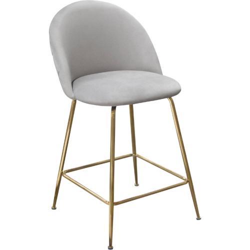 Lilly Set of (2) Counter Height Chairs in Grey Velvet w/ Brushed Gold Metal Legs