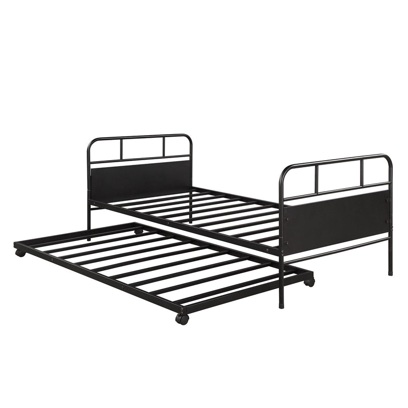 Twin Size Daybed Platform Bed Frame With Trundle Built In Casters - Black - R&R Furniture Gallery (Fountain Valley, CA)
