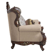 Ragnar - Loveseat With 5 Pillows - Light Brown Linen & Cherry - R&R Furniture Gallery (Fountain Valley, CA)