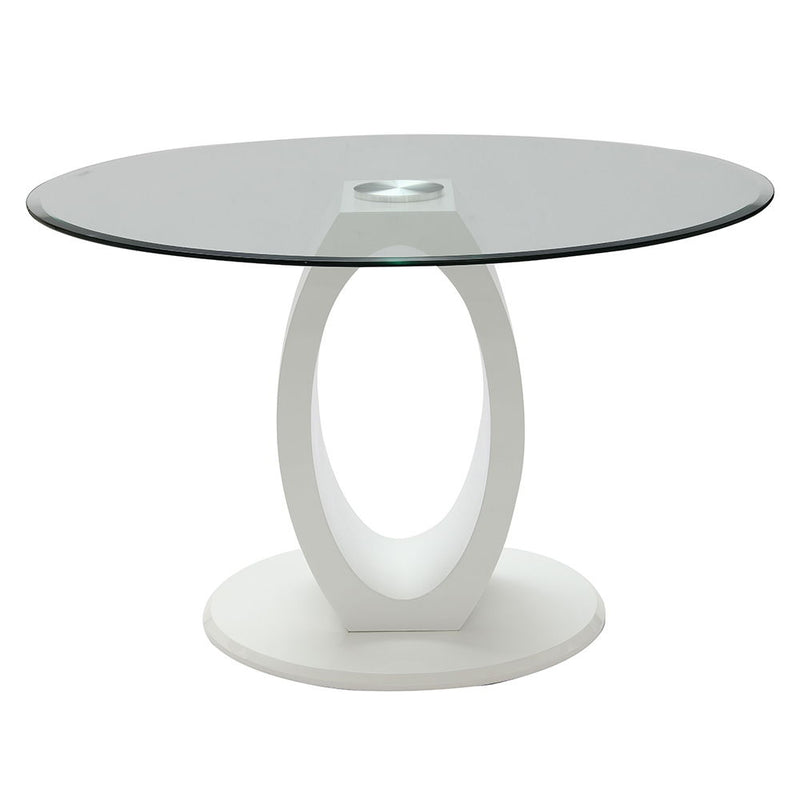 Larry - Glass Top Round Dining Table - White High Gloss - R&R Furniture Gallery (Fountain Valley, CA)