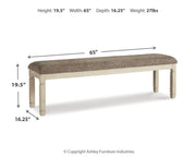 Upholstered Bolanburg extra large bench by Signature Design Ashley in brown and beige fabric, showcasing its cushioned top and sturdy frame.