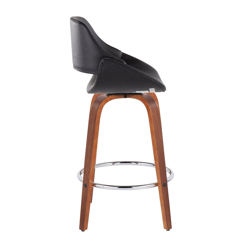 Lumi Source Fabrico mid-century modern counter stool set with fixed height, round footrest, and sleek wooden finish.