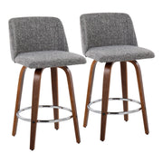 Set of two Lumi Source Toriano mid-century modern fixed height counter stools with round footrests.