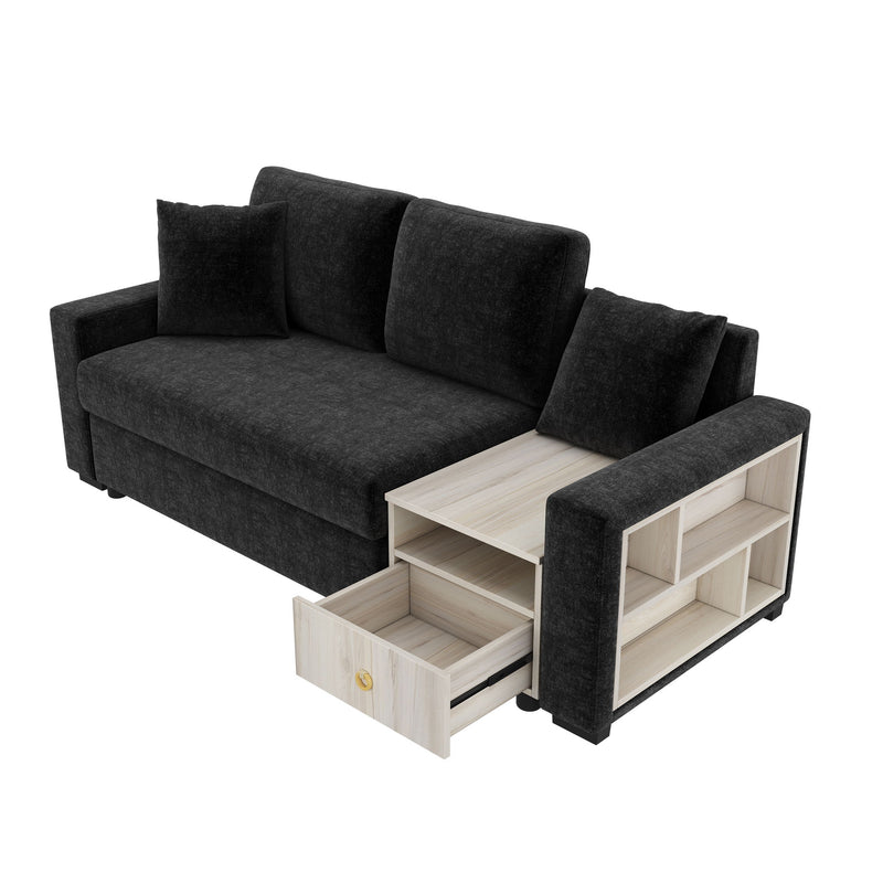 Noble House modular stationary sofa with storage armrest and center console, featuring plush cushions and modern design.