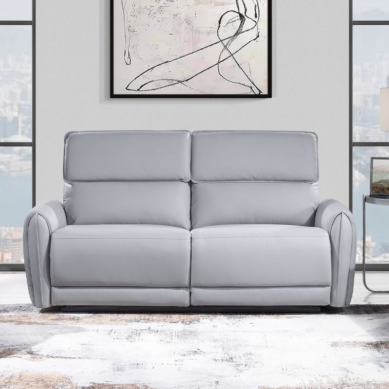 Gray synthetic leather Jeromie power motion reclining sofa with USB port by ACME, showing plush cushions and reclining feature.