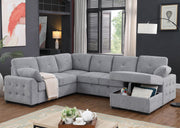 Nyhan - Upholstered Corner Sectional With Pull Out Loveseat And Storaged Chaise - Light Gray - R&R Furniture Gallery (Fountain Valley, CA)