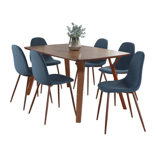 Lumi Source Folia Pebble 7-piece mid-century modern dining set with round table and six matching chairs in a sleek design.