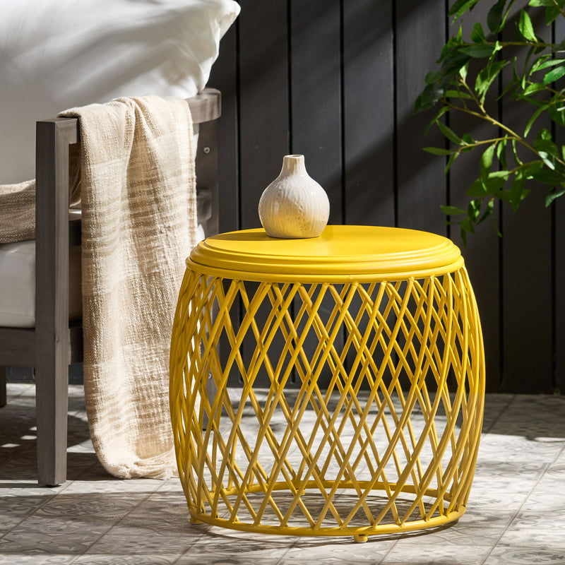 Noble House Alamera side table with wooden surface and metal legs, modern design, suitable for living room or bedroom decor.