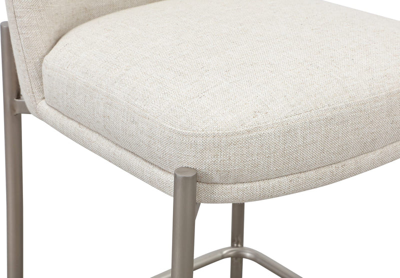 Dion Upholstered Counter Stool in Natural Light Linen and Brushed Nickel Metal