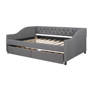 DreamHaus upholstered storage daybed with two drawers and wood slat support, featuring a comfortable fabric-upholstered frame.
