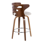 Lumi Source Cosini mid-century modern fixed height barstools with swivel, round footrest, set of 2, featuring sleek wood and metal design.