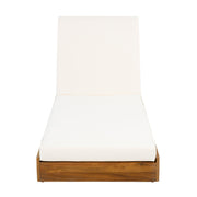 Premium Acacia Wood Lounge Chaise Set With Water Resistant Cushions, Adjustable Recline - Cream / Teak - R&R Furniture Gallery (Fountain Valley, CA)