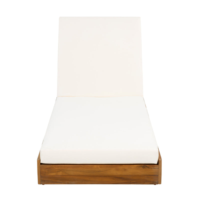 Premium Acacia Wood Lounge Chaise Set With Water Resistant Cushions, Adjustable Recline - Cream / Teak - R&R Furniture Gallery (Fountain Valley, CA)
