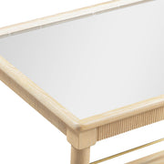 TOV Furniture Slosh bar cart in natural ash wood with two tiers and open shelving for stylish beverage storage.