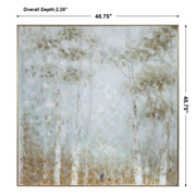 Hand painted light blue Cotton Woods canvas art by Uttermost, featuring detailed floral artwork on a textured canvas.