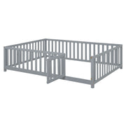 DreamHaus storage daybed with fence guardrails, two drawers, split into independent floor bed and daybed, in a modern bedroom setting.