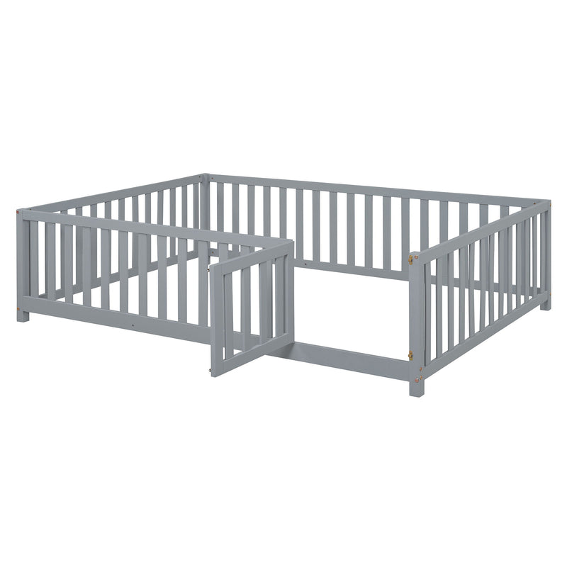 DreamHaus storage daybed with fence guardrails, two drawers, split into independent floor bed and daybed, in a modern bedroom setting.