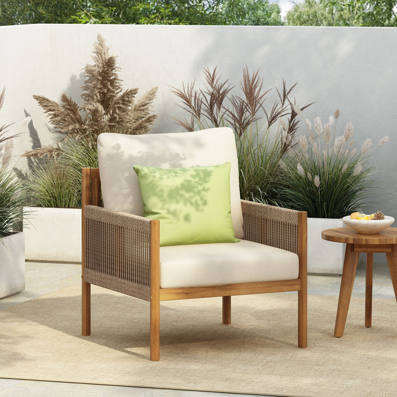 Modern Outdoor Woven Lounge Chair With Solid Wood Frame - Teak - R&R Furniture Gallery (Fountain Valley, CA)