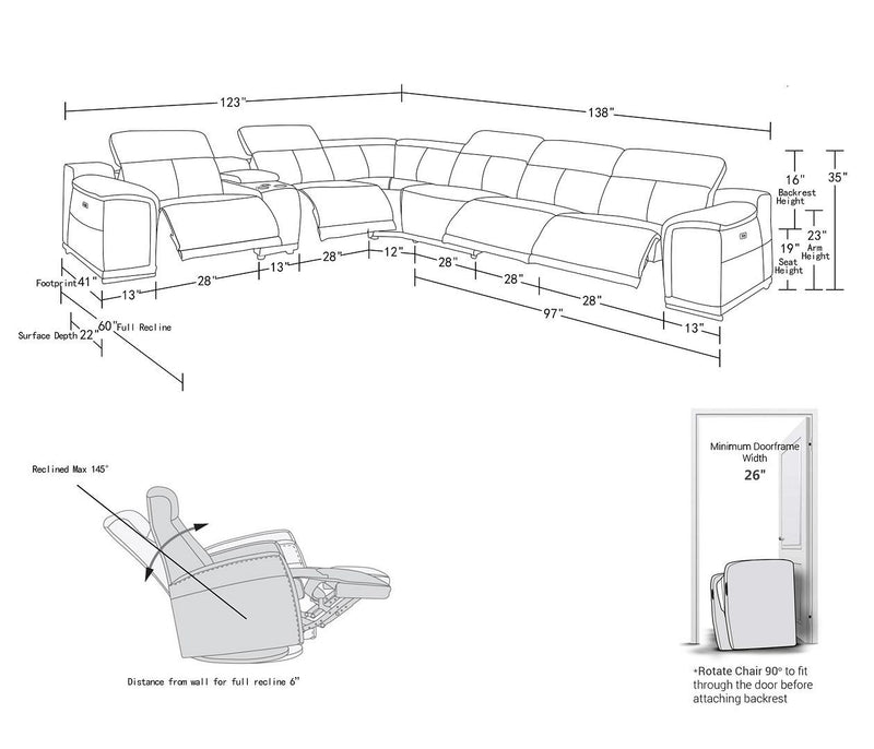2679 - 7-Piece L-Shaped Power Reclining Sectional In Genuine Leather (4 Recliners)