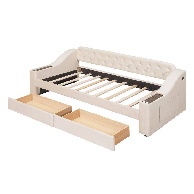 Upholstered Daybed With Storage Armrests And USB Port - R&R Furniture Gallery (Fountain Valley, CA)
