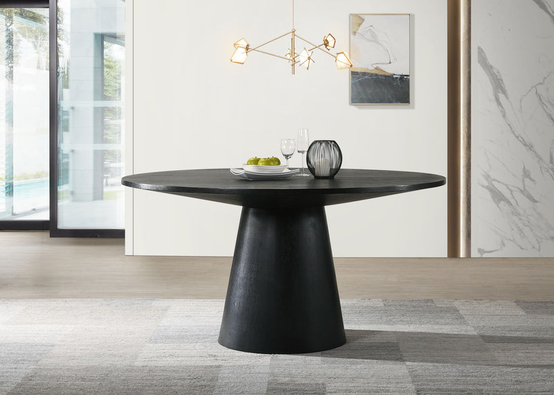 Contemporary round dining table by Lilola Home with a wide Jasper design, featuring a sleek, modern wood finish and sturdy base.
