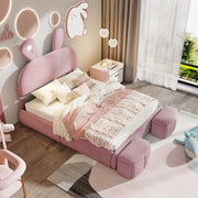 Full Upholstered Platform Bed With Cartoon Ears Headboard And LED Light - Pink - R&R Furniture Gallery (Fountain Valley, CA)