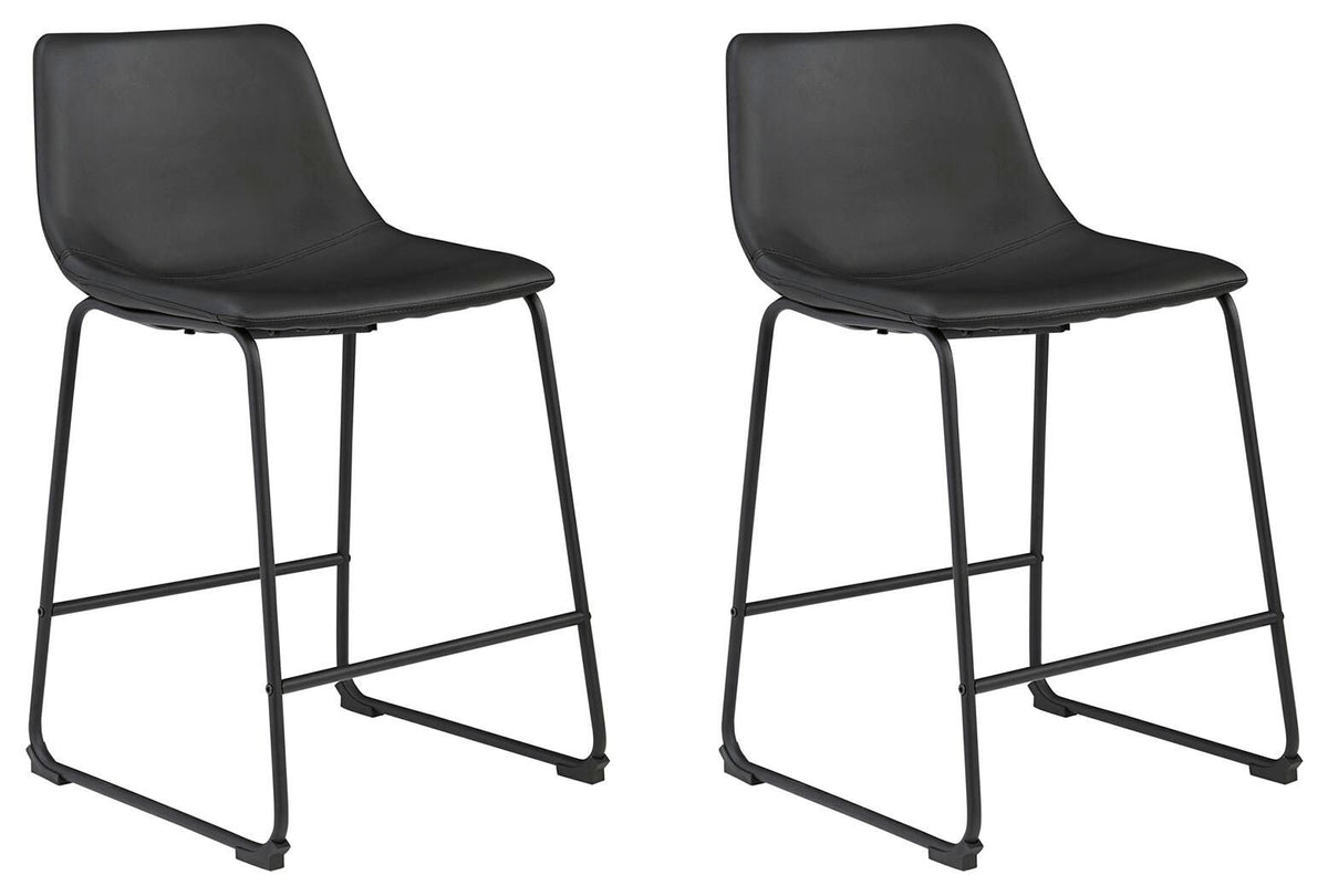 Pair of Signature Design by Ashley® Centiar upholstered barstools with cushioned seats and wooden legs, set of 2.