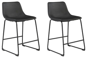 Pair of Signature Design by Ashley® Centiar upholstered barstools with cushioned seats and wooden legs, set of 2.