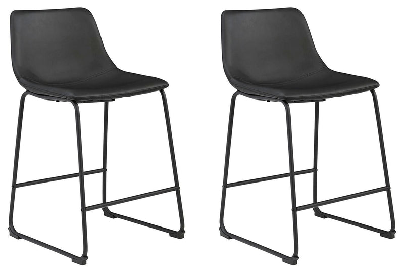 Pair of Signature Design by Ashley® Centiar upholstered barstools with cushioned seats and wooden legs, set of 2.