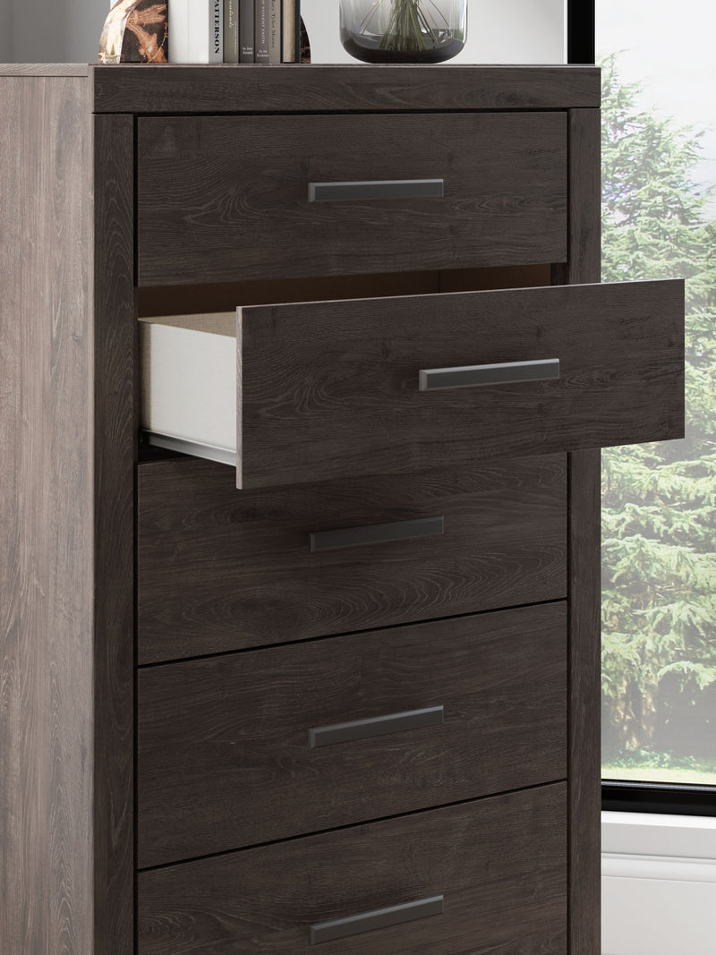 Prendonea - Five Drawer Chest - Charcoal - R&R Furniture Gallery (Fountain Valley, CA)