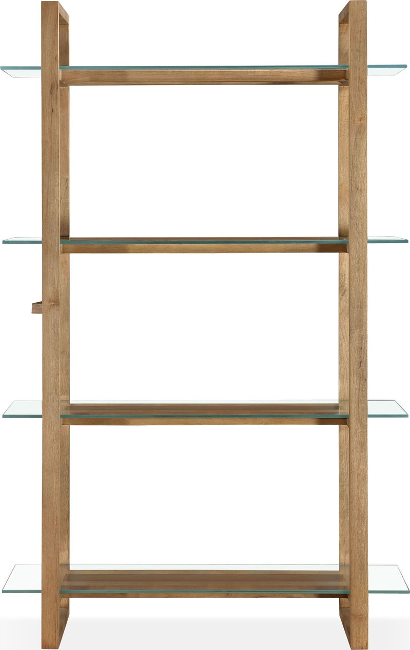 One Modern Coastal Glass Shelf Bookcase in Solid Wood