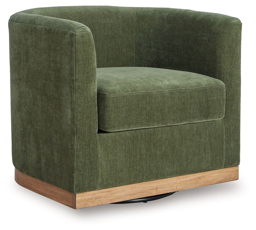 Forest green Signature Design by Ashley swivel chair with plush upholstery and modern design, perfect for home or office use.