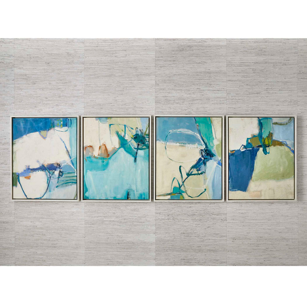 Cool Outlook - Framed Canvases (Set of 4) - Black / Blue / Green