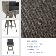 Outdoor Rattan Swivel Barstool With Water Resistant Cushion - Mixed Black / Dark Gray - R&R Furniture Gallery (Fountain Valley, CA)