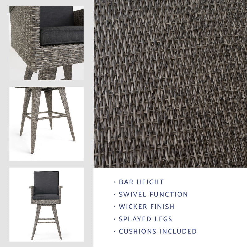 Outdoor Rattan Swivel Barstool With Water Resistant Cushion - Mixed Black / Dark Gray - R&R Furniture Gallery (Fountain Valley, CA)
