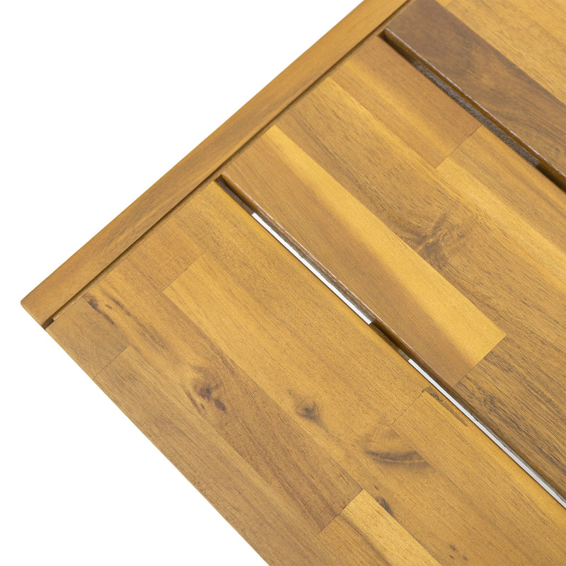 Pair of Noble House teak dining benches set, showcasing smooth wooden surfaces and sturdy legs, ideal for dining room seating.