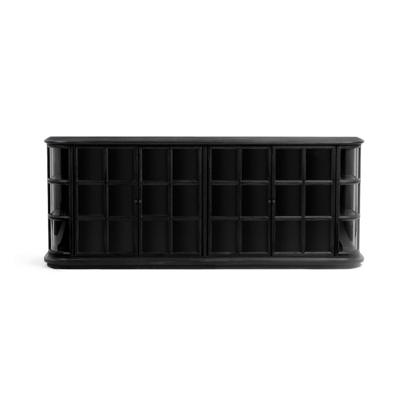 Carson 4-door buffet cabinet in Loft Black by Classic Home, showcasing sleek storage with four doors and modern design.