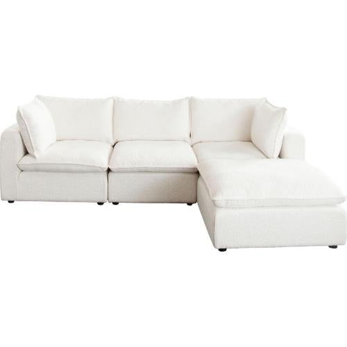 Ivy 4-Piece Reversible Modular Chaise Sectional in White Faux Shearling w/ Feather Down Seating