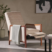 Noble House mid-century modern fabric channel stitch wood pushback recliner with sleek design and cushioned seat.