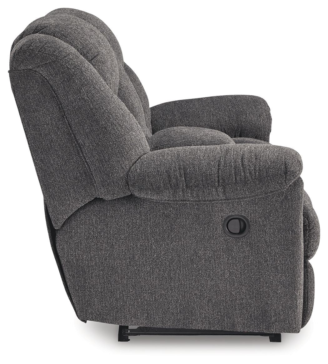 Foreside - Dbl Reclining Loveseat with Console - Charcoal - R&R Furniture Gallery (Fountain Valley, CA)
