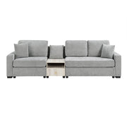 Noble House modular stationary sofa with storage armrest and center console, featuring plush cushions and modern design.