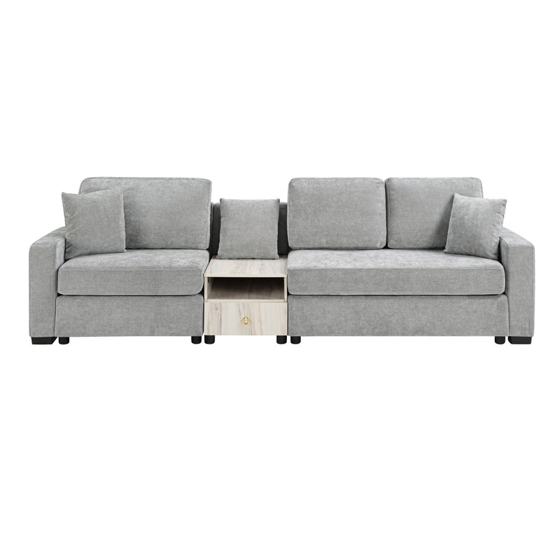 Noble House modular stationary sofa with storage armrest and center console, featuring plush cushions and modern design.