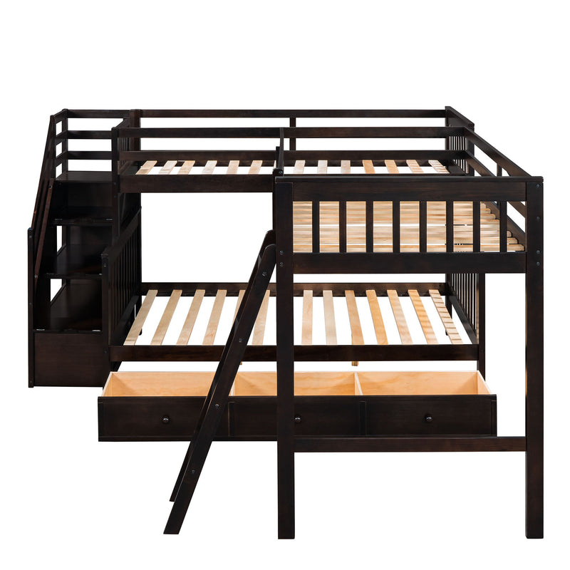 Solid L Shaped Bunk Bed With 3 Drawers, Ladder And Staircase - R&R Furniture Gallery (Fountain Valley, CA)